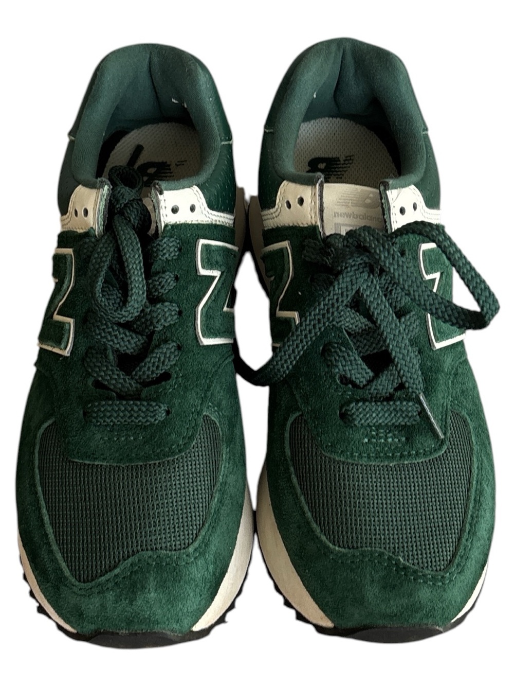 New Balance 574 Women's Acidic Green Suede Platform Sneakers with White Accents - Picture 3 of 10